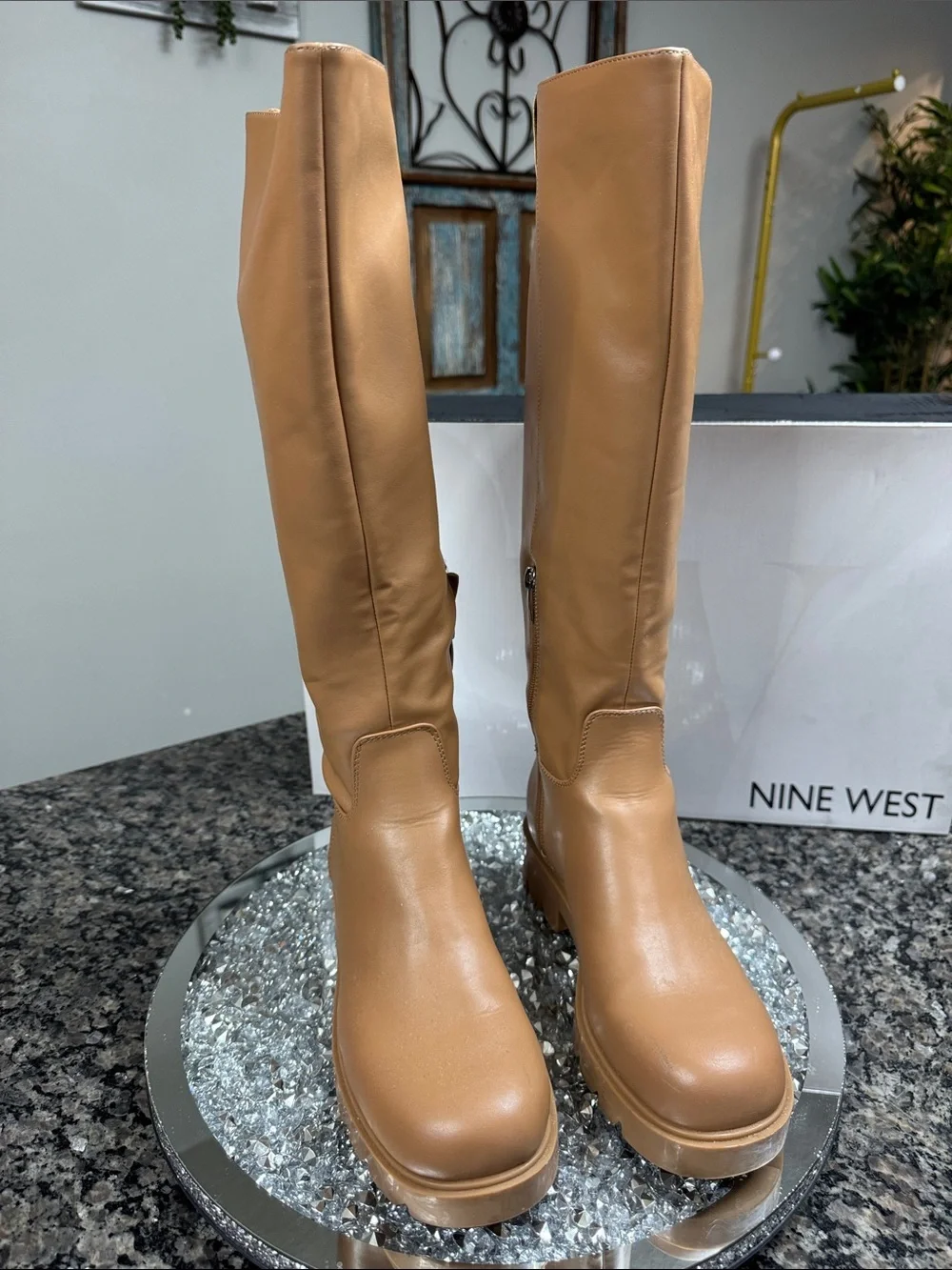 Nine West Verve3 Tall Platform Over-the-Knee Boots in Tan EUC 9